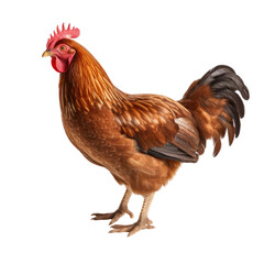 Fototapeta premium A brown hen, detailed feathers, chicken, poultry, close-up, feather texture, farm animal, rustic bird, vibrant plumage, hen portrait, animal photography, feather patterBrown Hen with Detailed Feathers