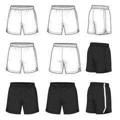 Vector Set of Men's Shorts Front and Back Views &ndash; Black and White Variations