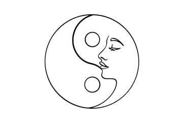 Yin Yang Symbol, Female Face, Balance, Harmony, Line Art, Minimalist Design, Spirituality, Meditatio