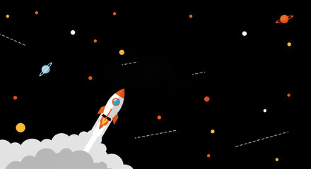 April Fools Day Space Launch - Celebrate April Fool's Day with a playful space-themed design. A rocket launching symbolizes new beginnings, surprise, adventure