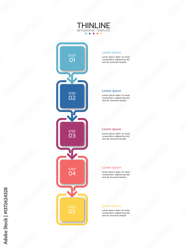 Wall mural a thin vector infographic line is placed in a vertical row. concept of 5 successive steps of the pro