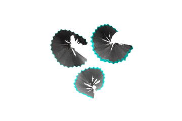 Photo of pencil shavings close-up isolated on white background. Decorative element for designers