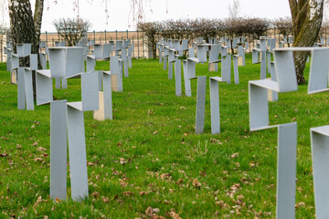 Ukrainian military cemetery in Kalisz in Poland. graves without plaques, mass war grave of Ukrainian soldiers killed during World War I.