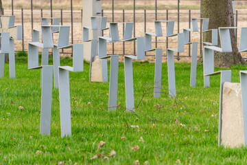 Ukrainian military cemetery in Kalisz in Poland. graves without plaques, mass war grave of Ukrainian soldiers killed during World War I.