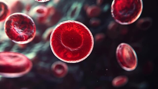 Red blood cells flow through the human bloodstream in an animated view showcasing vibrant motion and texture