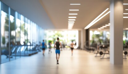 Gym interior Blurred background with equipment for fitness and sports