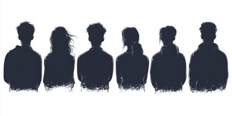 Six young adults standing with their backs turned, facing away