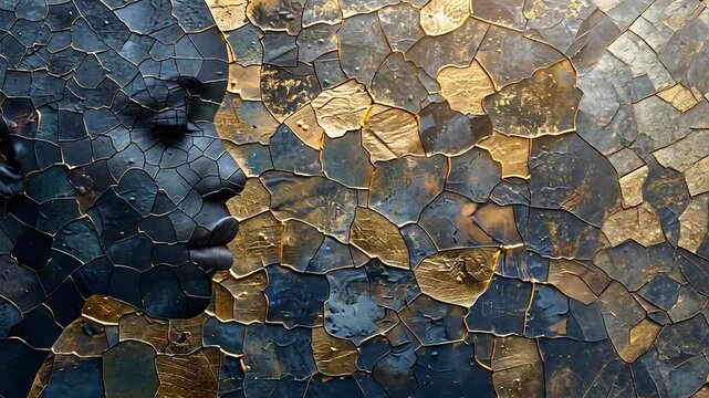 Abstract face, mosaic pattern, gold & blue