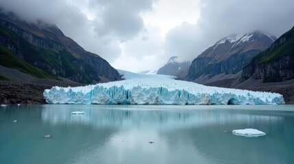 Obraz premium High-quality photo of Lauteraar Glacier, Switzerland, at midday with cloudy skies, taken from an ordinary perspective, showing the glacier under diffused light and soft shadows.