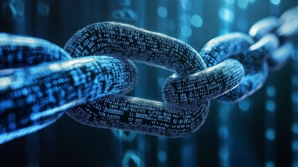 3d render of a chain with binary code background for blockchain and digital transformation concepts