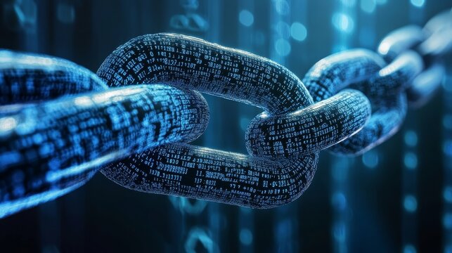 3d render of a chain with binary code background for blockchain and digital transformation concepts - Powered by Adobe