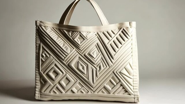 Unique textured bag showcasing intricate geometric patterns in a minimalist setting