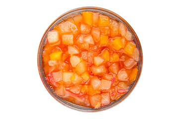 Fruits in syrup organic fruit and berries sweet dessert tasty fresh delicious gourmet food background on the table rustic food top view copy space
