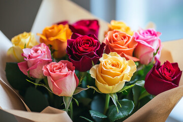 bouquet of pink roses. Generative AI