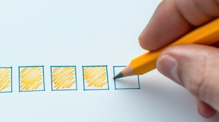 Sketching checklist with pencil in hand creative workspace close-up view art concept