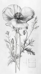 Fototapeta premium Poppy flower illustration showcasing delicate petals and intricate details, emphasizing natural beauty and botanical art, floral design concept