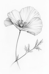 Fototapeta premium Delicate white flower sketch showcasing intricate details and graceful lines, perfect for artistic projects and floral designs, nature illustration concept
