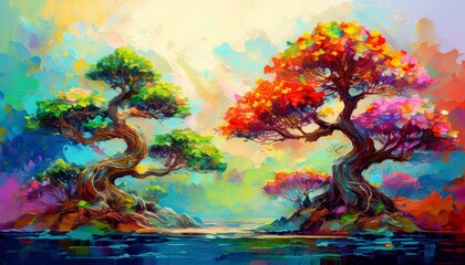  creative abstract beautiful bonsai tree background, serenity and relaxation concept