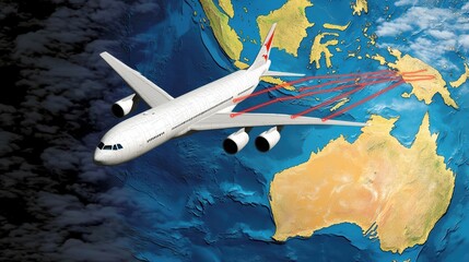 Air travel over southeast asia flight data visualization global map digital art aerial perspective connectivity