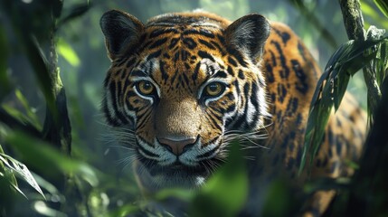 Majestic jaguar in lush jungle environment