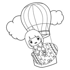 Easter coloring page with cute girl