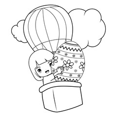 Easter coloring page with cute girl