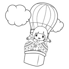 Easter coloring page with cute girl