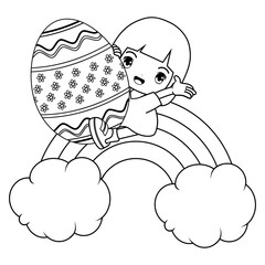 Easter coloring page with cute girl