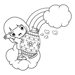 Easter coloring page with cute girl