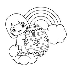 Easter coloring page with cute girl