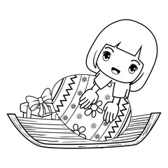 Easter coloring page with cute girl