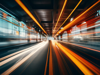 Express lanes with baskets moving quickly, glowing numbers visible clearly and lights guiding