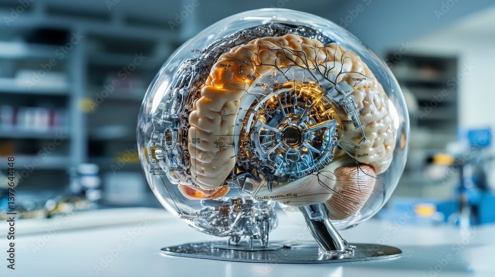 Poster Exploring artificial intelligence brain models modern laboratory digital art scientific environment close-up view innovation concept