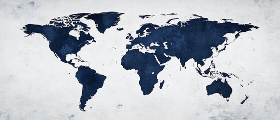 World Map, Blue on White Background