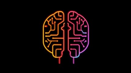 Neon Brain with Circuitry Design on Black Background