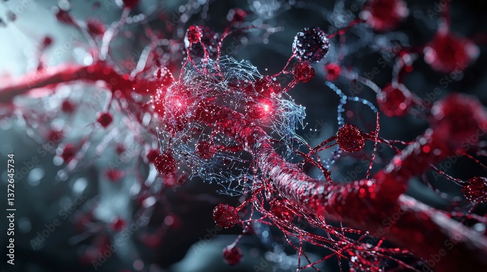 Aufkleber Microscopic action of neural cells laboratory environment scientific visualization close-up perspective biological concepts