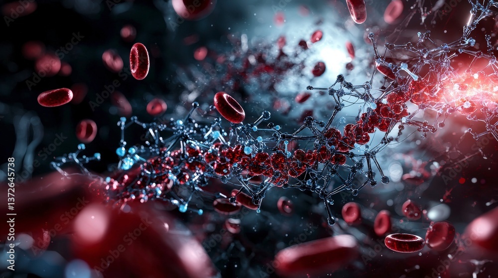 Aufkleber Exploring blood cell dynamics in a microscopic environment science visualization abstract concept complex biological structures