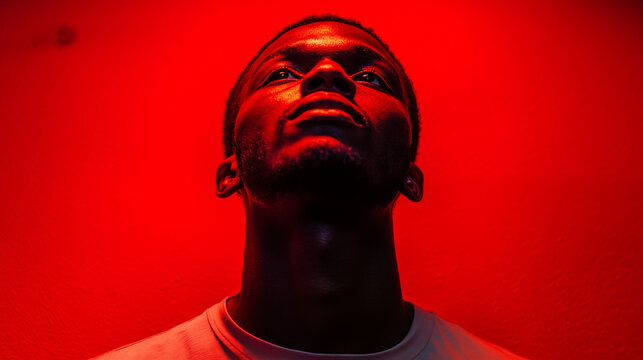 portrait of a young man on red background - Powered by Adobe