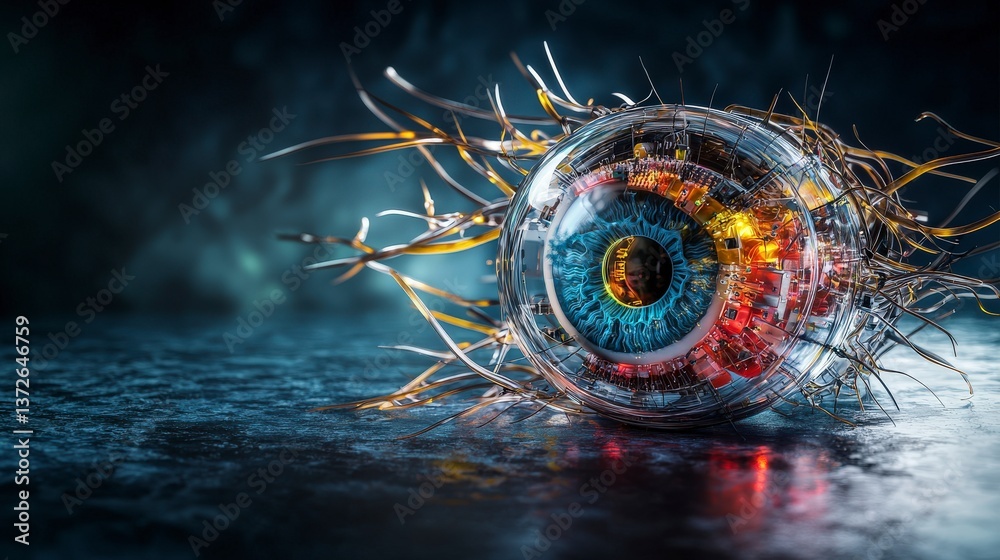 Aufkleber futuristic eye design sci-fi environment digital art tech concept close-up view intricate details