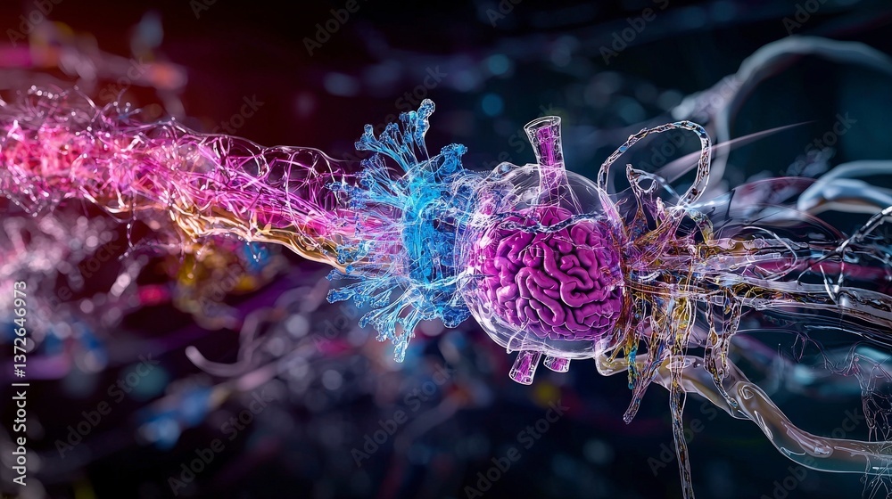Poster Exploring neural connections and brain functionality digital realm scientific visualization abstract environment close-up view neuroscience concept