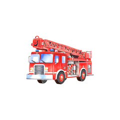 Watercolor fire truck isolated on white
