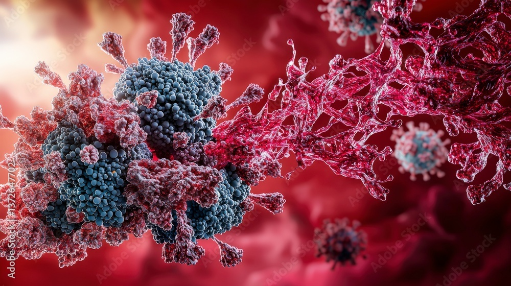 Poster virus interaction and immune response cellular environment scientific illustration microscopic view 