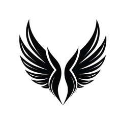 A stylized pair of wings in a black and white logo design