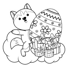 Easter coloring page with cute husky