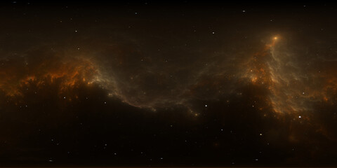 360 degree space nebula. Giant interstellar cloud with stars, equirectangular projection, environment map. Spherical panorama. 3d illustration
