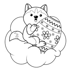 Easter coloring page with cute husky