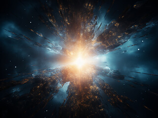 Gamma burst releasing energy in an explosion lighting up vast space with brief power