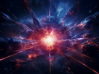 Gamma burst releasing energy in an explosion briefly illuminating vast space with power