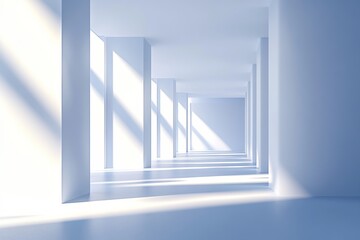 Obraz premium Modern minimalist sunlit white corridor with shadows