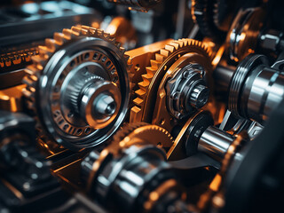 Fototapeta premium Gear mechanisms working with transmission shifting smoothly and lubricant flowing properly